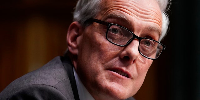 Secretary of Veterans Affairs nominee Denis McDonough speaks during his confirmation hearing before the Senate Committee on Veterans' Affairs on Capitol Hill, Wednesday, Jan. 27, 2021, in Washington. (Sarah Silbiger/Pool via AP)