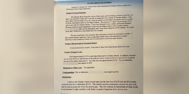 Kemper Durand's 2001 victim impact statement after Cleotha Abston-Henderson kidnapped him at gunpoint and forced him to withdraw cash from multiple ATMs.