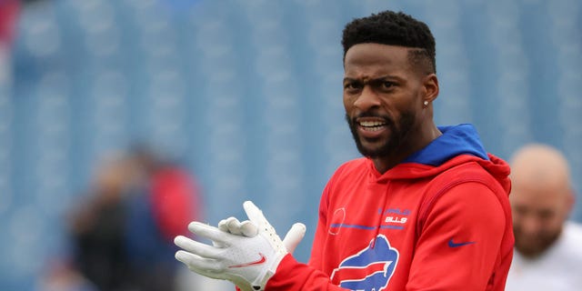 Emmanuel Sanders of the Buffalo Bills warms up before a game against the Miami Dolphins at Highmark Stadium in Orchard Park, New York, on Oct. 31, 2021.
