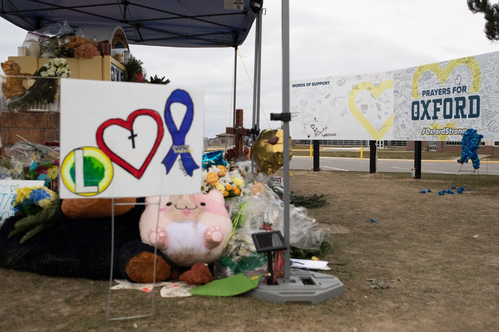 A memorial outside of Oxford High School on December 7, 2021 in Oxford, Michigan.