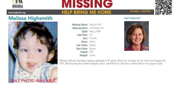 Melissa Highland went missing when she was 21 months old in 1971 from Fort Worth, Texas.