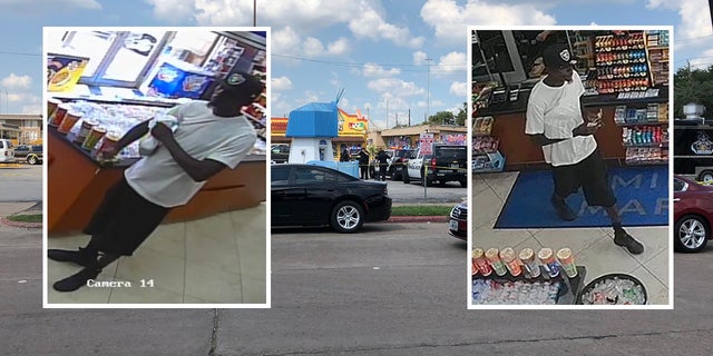 A split photo of the suspect and the 5500 block of El Camino Del Rey, where Houston police found a man dead.