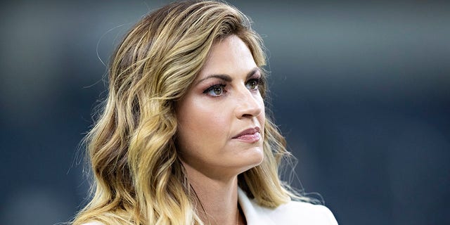 Erin Andrews on the field before a game between the Dallas Cowboys and Washington at AT and T Stadium Nov. 22, 2018, in Arlington, Texas.  