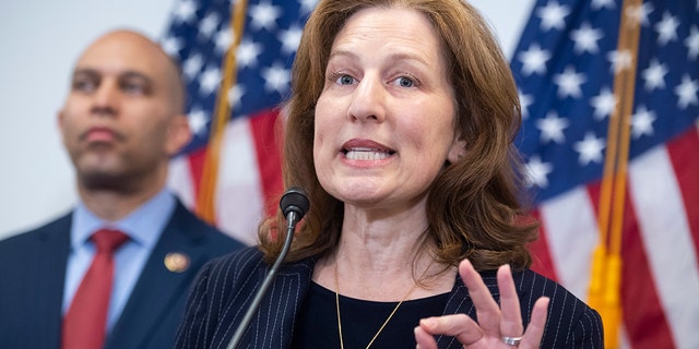 Rep. Kim Schrier, D-Wash., a former pediatrician, makes remarks on the coronavirus during a news conference after a meeting of the House Democratic Caucus in the Capitol on Tuesday, March 3, 2020.