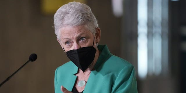 White House Climate Adviser Gina McCarthy speaks during a news conference about the American Jobs Plan and to highlight electric vehicles at Union Station near Capitol Hill on April 22, 2021, in Washington, D.C