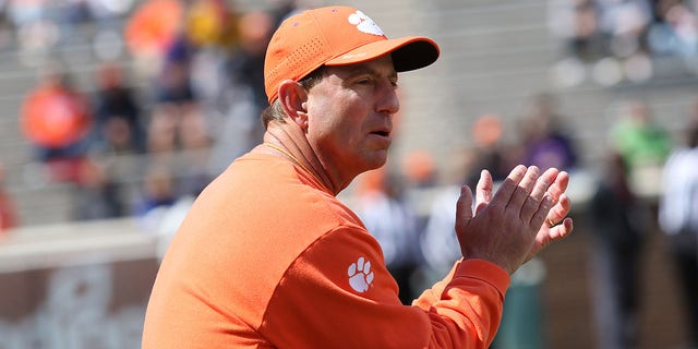 Clemson head coach Dabo Swinney during the annual Clemson Orange and White Spring football game on April 9, 2022 at Clemson Memorial Stadium in Clemson, South Carolina. 