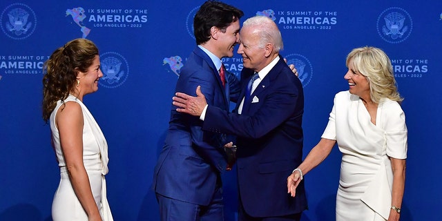 President Joe Biden greets Canada's Prime Minister Justin Trudeau in California on June 8. 