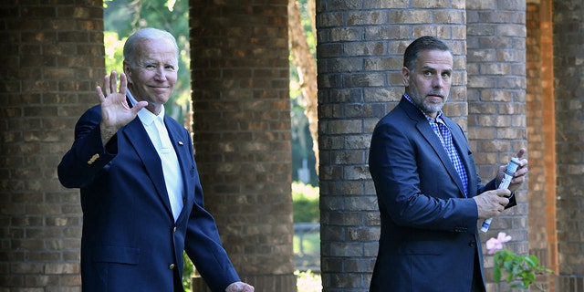 President Biden and his son Hunter Biden, who has faced scrutiny for his Chinese business ties, leave Holy Spirit Catholic Church in Johns Island, South Carolina on Aug. 13, 2022.