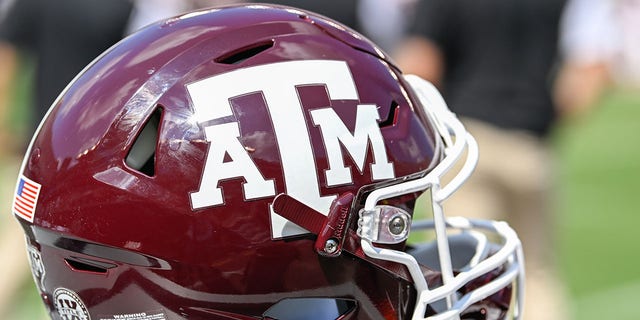 A Texas A and M helmet on the field during a game against the Appalachian State Mountaineers at Kyle Field Sept. 10, 2022, in College Station, Texas. 