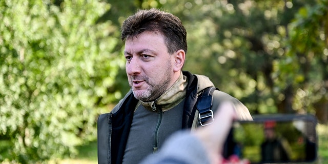 Head of the Zaporizhzhia RMA Oleksandr Starukh speaks with journalists after a Russian missile attack on the city, Zaporizhzhia, south-eastern Ukraine on September 22, 2022.