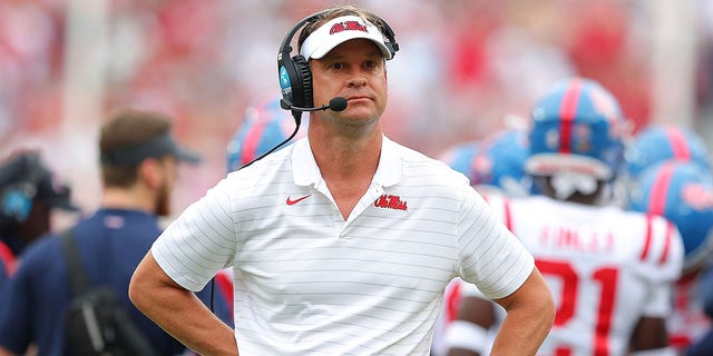 Head coach Lane Kiffin of the Mississippi Rebels looks on against the Alabama Crimson Tide during the first half at Bryant-Denny Stadium on Oct. 2, 2021, in Tuscaloosa, Alabama.