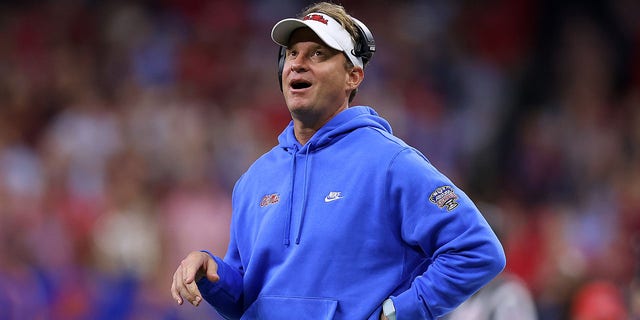 Head coach Lane Kiffin of the Mississippi Rebels reacts during the Allstate Sugar Bowl against the Baylor Bears at Caesars Superdome on Jan. 1, 2022 in New Orleans, Louisiana.