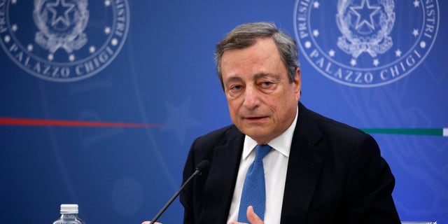 Italian Prime Minister Mario Draghi during the press conference on July 12, 2022, in Rome.