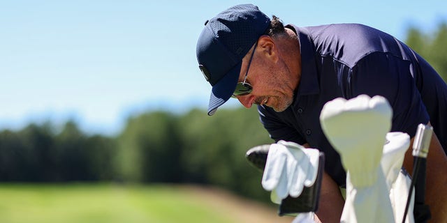 Team captain Phil Mickelson of Hy Flyers GC on the practice range during the first day of the LIV Golf Invitational — Boston at The Oaks Golf Course at The International Sept. 2, 2022, in Bolton, Mass. 