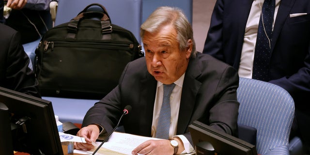 Secretary-General of the United Nations António Guterres speaks during a U.N. Security Council meeting on the situation at the Zaporizhzhia nuclear power plant in Ukraine at the United Nations Headquarters in New York City on Tuesday, Sept. 6, 2022. 