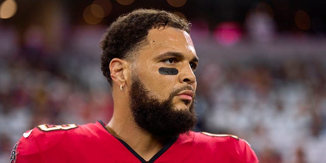 Mike Evans of the Tampa Bay Buccaneers before kickoff against the Dallas Cowboys on Sept. 11, 2022, in Arlington, Texas.