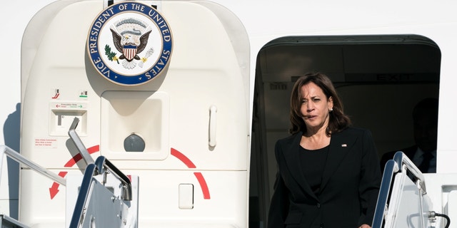 Vice President Kamala Harris arrives at the Yokota Air Base on Sept. 26, 2022 in Fussa, Tokyo.