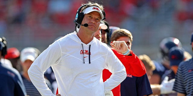 Rebels' coach Lane Kiffin during the game against the Tulsa Golden Hurricane on Sept. 24, 2022, in Oxford, Mississippi.