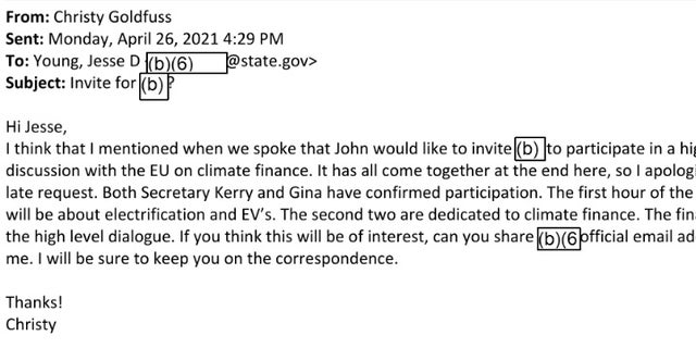 Goldfuss emails Young, inviting a State Department official to "high level" talks with European leaders.