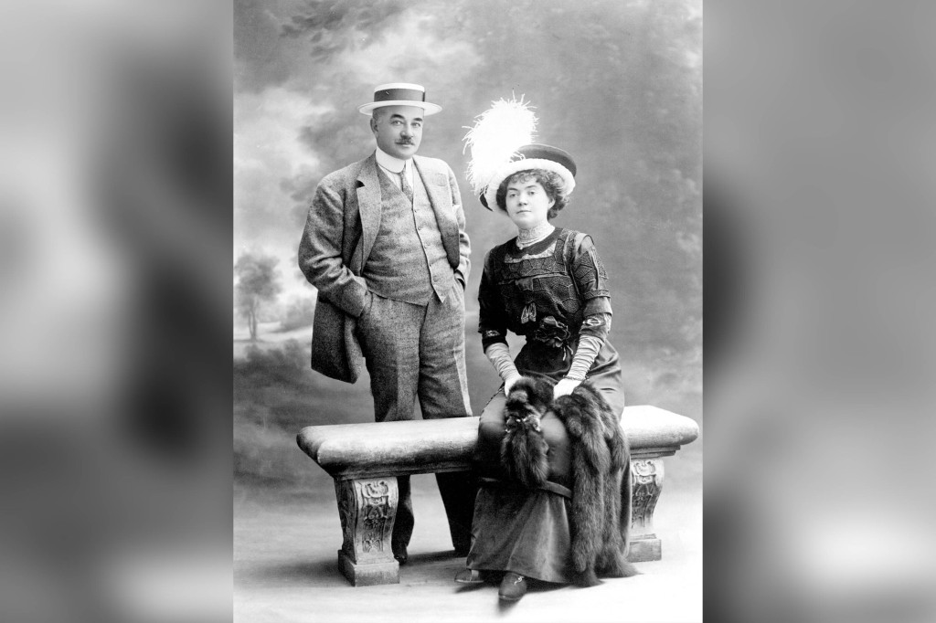 Chocolate magnate Milton S. Hershey and Catherine Hershey pose for a formal studio portrait taken in Nice, France in 1910.