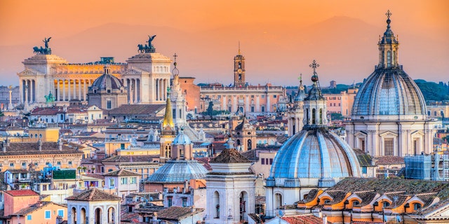 Photo shows skyline of Rome, Italy. 