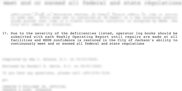 An inspection report cites close monitoring must be done because of the severity of water system deficiencies.