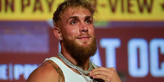 Jake Paul speaks during a news conference Monday, Sept. 12, 2022, in Los Angeles. He is scheduled to fight Anderson Silva at a catchweight of 187 pounds on Oct. 29 in Phoenix.