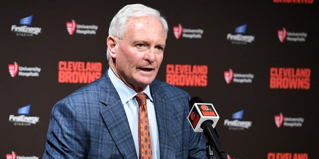 FILE- The Browns said in a statement the team will not tolerate fan behavior that puts the safety of others at risk after the team's owner was hit by a water bottle that was chucked from the stands.