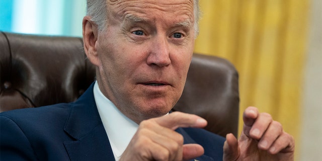 President Biden speaks during an interview with the Associated Press in the Oval Office of the White House, Thursday, June 16, 2022, in Washington.