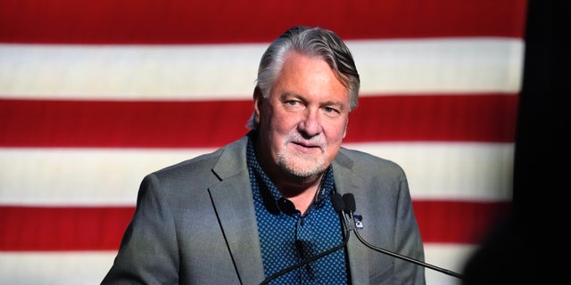 Joe O'Dea, Republican nominee for the U.S. Senate seat held by Democrat Michael Bennet, speaks during a primary election night watch party, late June 28, 2022, in Denver.