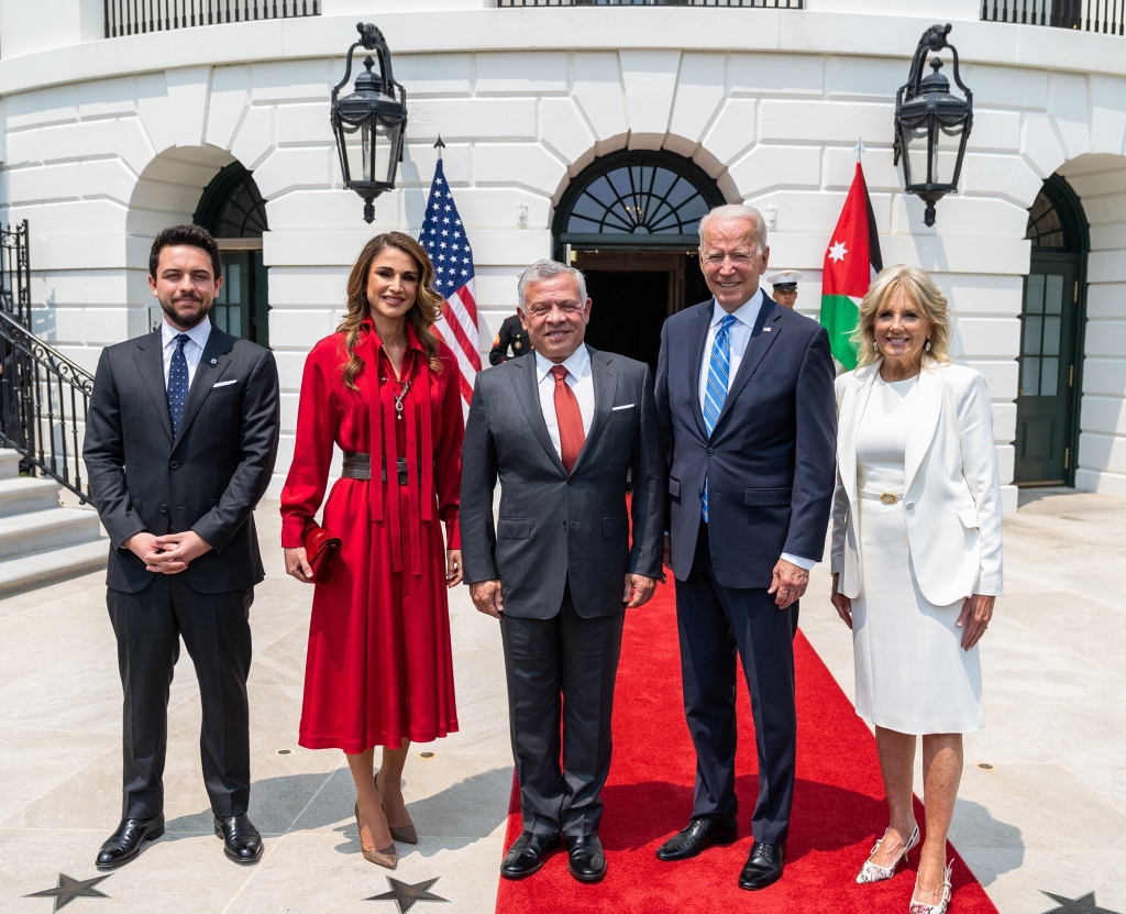 King Abdullah, Queen Rania and Crown Prince Hussein during a White House visit with Joe and Jill Biden in July 2021. Jordan has long been one of the US' strongest Middle Eastern allies. 