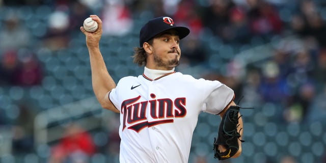 Joe Ryan #41 of the Minnesota Twins delivers a pitch against the Detroit Tigers in the second inning of the game at Target Field on April 27, 2022 in Minneapolis, Minnesota.