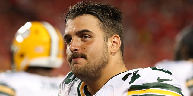 Green Bay Packers guard Jon Runyan Jr. in the second half of an NFL preseason game between the Green Bay Packers and Kansas City Chiefs on Aug. 25, 2022 at GEHA Field at Arrowhead Stadium in Kansas City, Missouri.