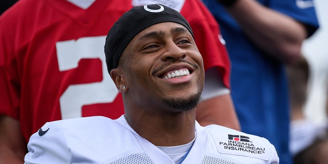 Indianapolis Colts running back Jonathan Taylor is shown during training camp at Grand Park Sports Campus in Westfield, Indiana, on July 30, 2022.