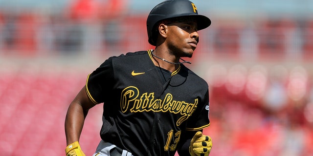 Pittsburgh Pirates' Ke'Bryan Hayes runs the bases after hitting a solo home run Tuesday, Sept. 13, 2022, in Cincinnati against the Reds.