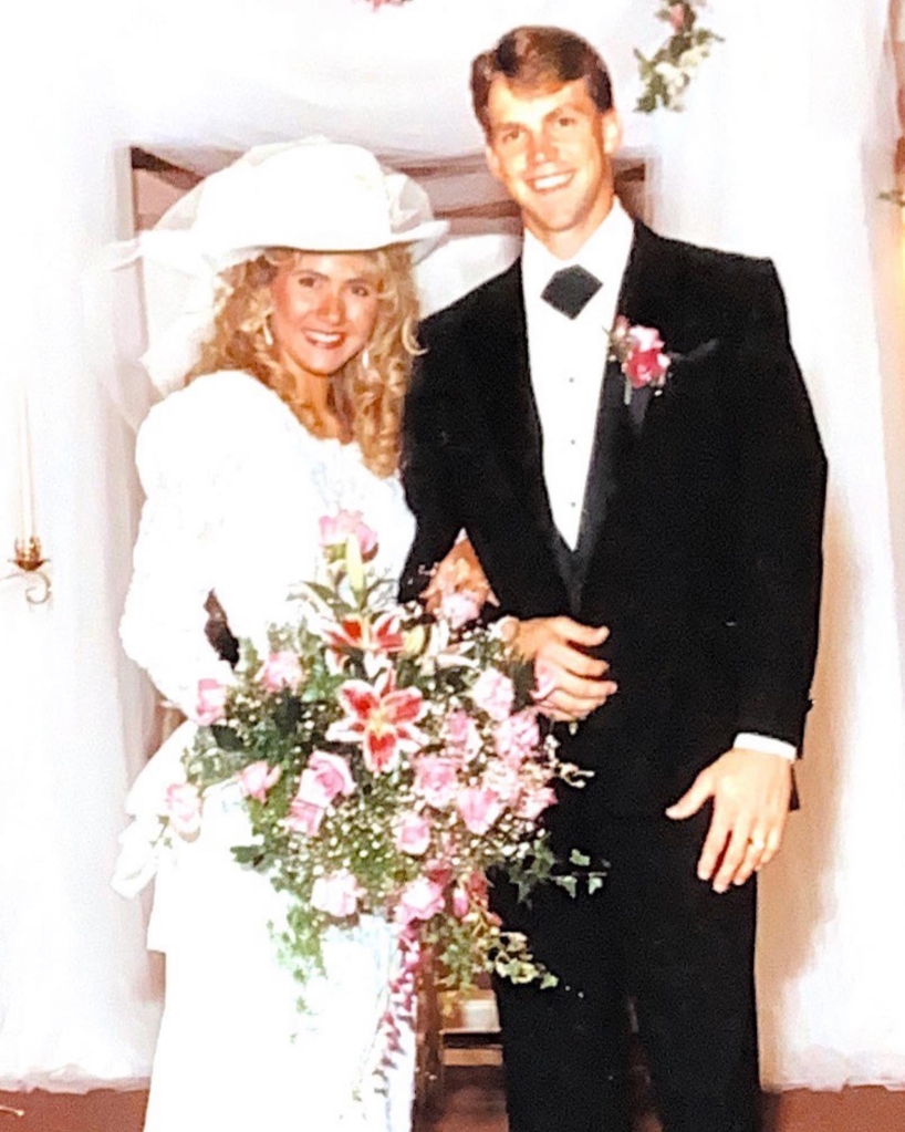 Noem posted this photo of her wedding day to husband Bryon in 1992 on their 30th anniversary in May.