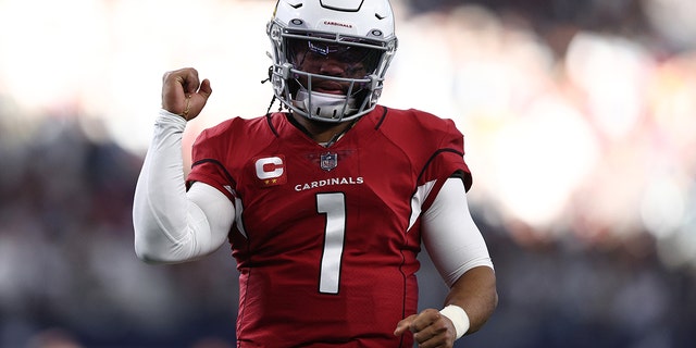 Kyler Murray, #1 of the Arizona Cardinals, reacts after a play during the first half against the Dallas Cowboys at AT&amp;T Stadium on Jan. 02, 2022 in Arlington, Texas.