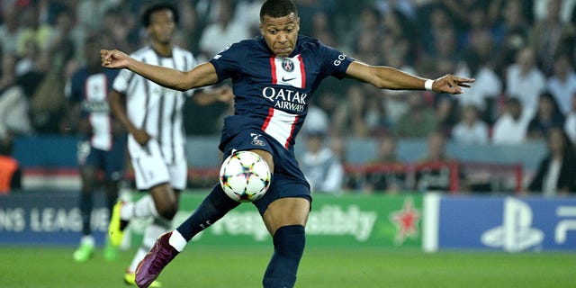 Kylian Mbappé of Paris Saint-Germain during a UEFA Champions League group H match between Paris Saint-Germain and Juventus at Parc des Princes Sept. 6, 2022, in Paris.