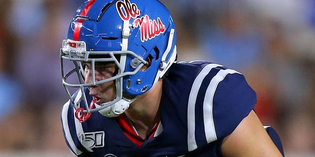 Luke Knox, #16 of the Mississippi Rebels, in action during a game against the Vanderbilt Commodores at Vaught-Hemingway Stadium on Oct. 5, 2019 in Oxford, Mississippi.