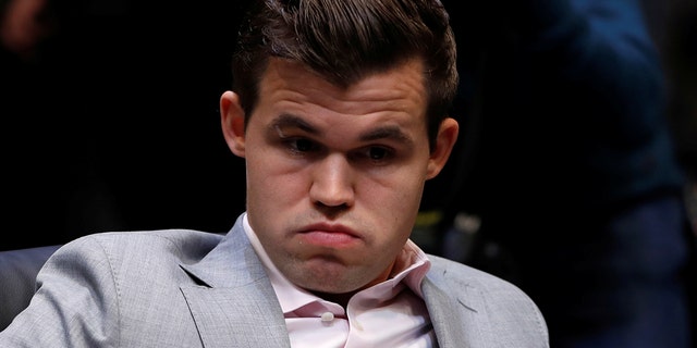 Magnus Carlsen vs. Fabiano Caruana, London, Britain, Nov. 26, 2018, Norway's Magnus Carlsen during round 12 of the World Chess Championship Final.