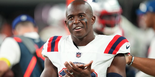 Wide receiver Matthew Slater, #18 of the New England Patriots, looks on during the second half of a preseason game against the Las Vegas Raiders at Allegiant Stadium on Aug. 26, 2022 in Las Vegas.