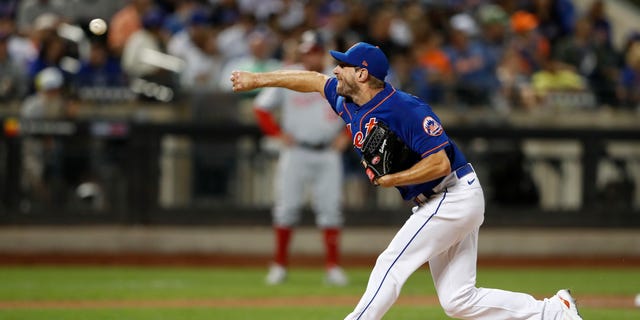 The Mets' Max Scherzer during the fifth inning against the Washington Nationals, Saturday, Sept. 3, 2022, in New York.