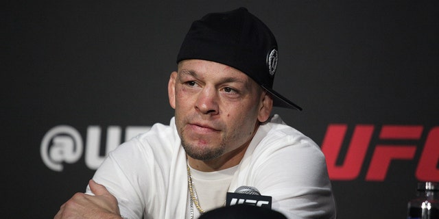 Nate Diaz speaks to the media following a UFC 279 win Sept. 9, 2022, at the T-Mobile Arena in Las Vegas.