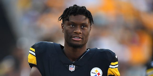 George Pickens of the Pittsburgh Steelers during a game against the Detroit Lions at Acrisure Stadium Aug. 28, 2022, in Pittsburgh.