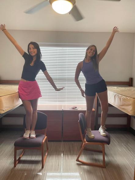 Olivia Pistone (left) and her roommate Madeline Haver began planning their dorm redesign five months before moving into their LSU housing in August.