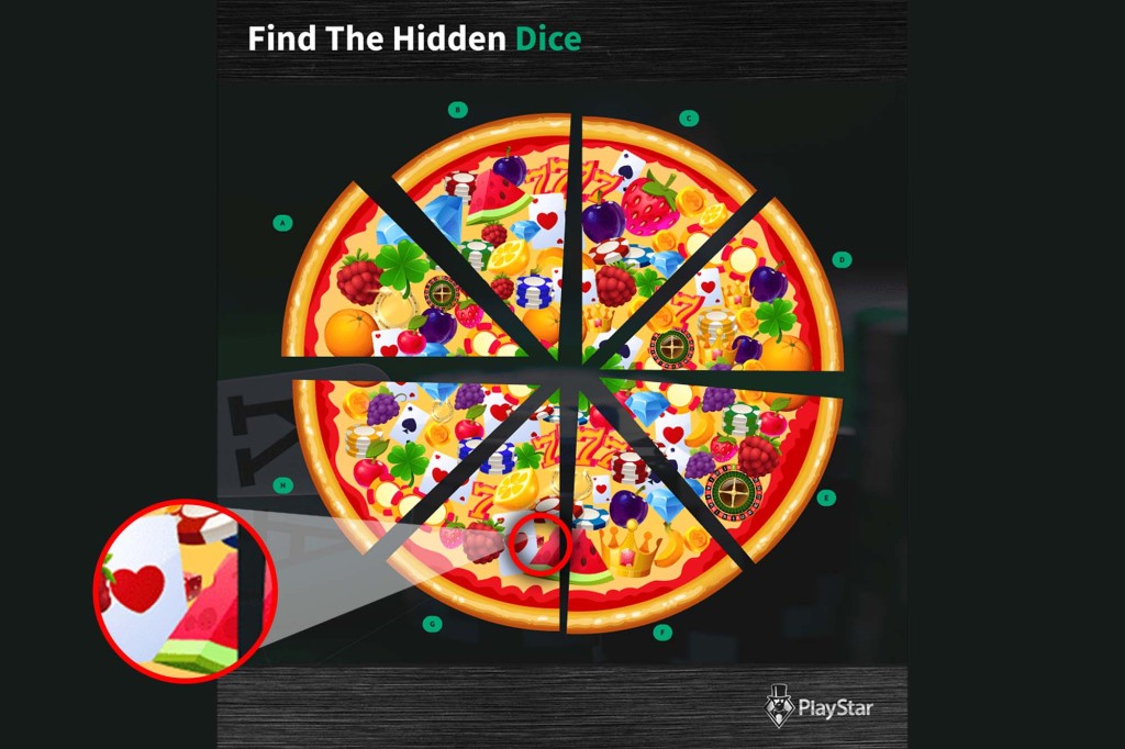 The red dice can be found on the slice corresponding to G. 