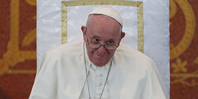 Pope Francis meets with bishops, priests, deacons, consecrated persons, seminarians and pastoral workers in Our Lady Of Perpetual Help Cathedral in Nur-Sultan, Kazakhstan, on Sept. 15, 2022.