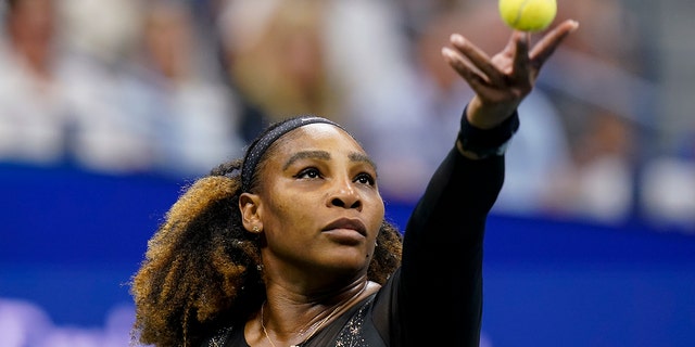 Serena Williams, of the United States, serves to Anett Kontaveit, of Estonia, during the second round of the U.S. Open tennis championships, Wednesday, Aug. 31, 2022, in New York.