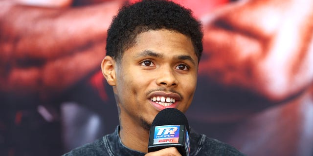 Shakur Stevenson speaks during a press conference ahead of his WBC and WBO junior lightweight championship fight with Robson Conceição, at Prudential Center Sept. 21, 2022, in Newark, N.J. 