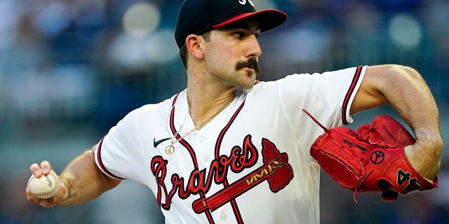 Atlanta Braves starting pitcher Spencer Strider delivers to an Atlanta Braves batter during the first inning of a baseball game Thursday, Sept. 1, 2022, in Atlanta.